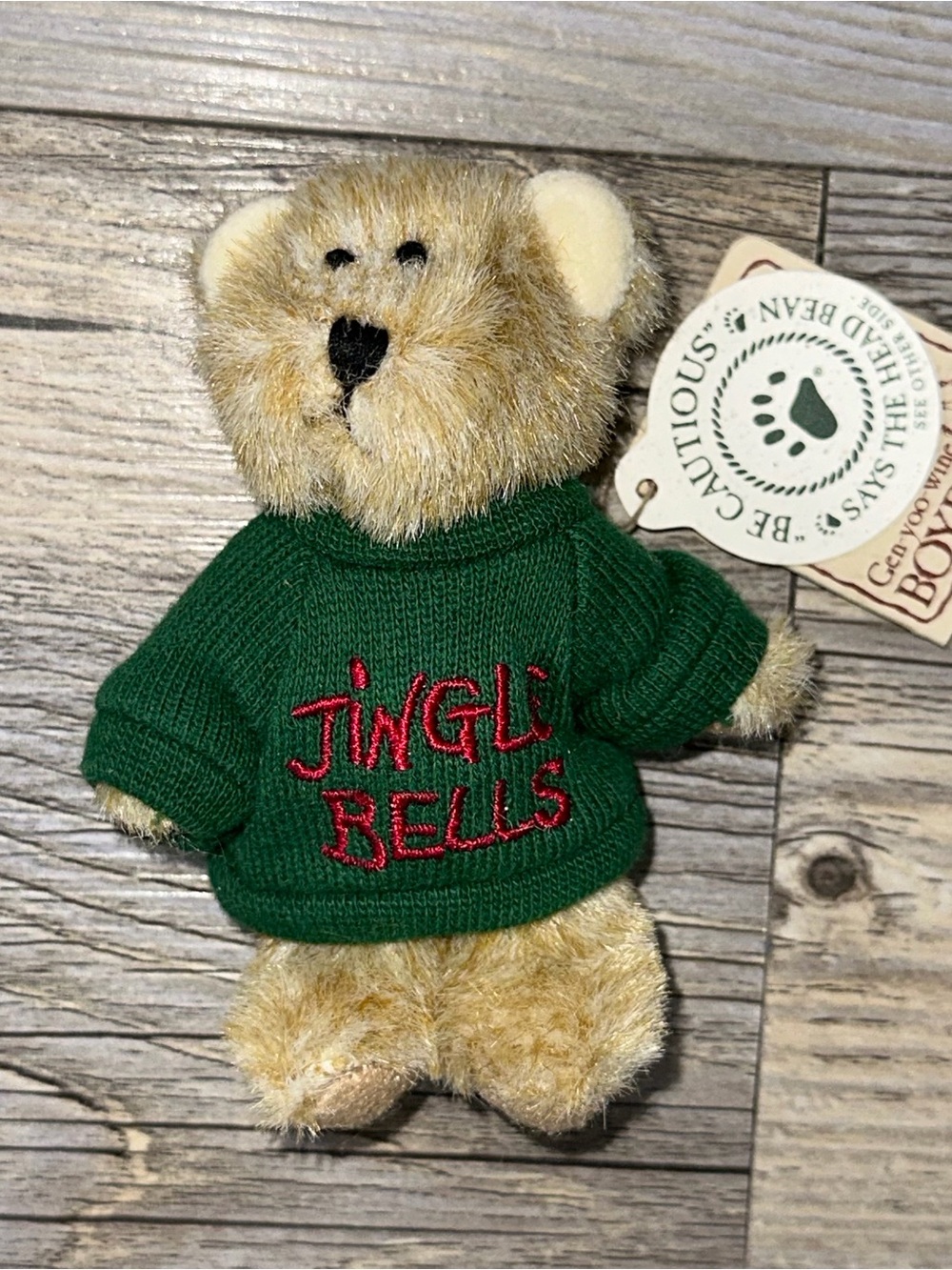 Boyds Bears Christmas Mini Message Bear Green Shirt Jingle Bells NWT 3113